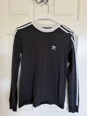 adidas Black & White Long Sleeve Three-Stripe Top SX